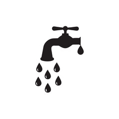Black faucet with dripping water drops icon
