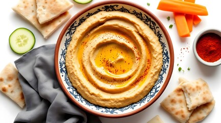 Creamy Homemade Hummus Recipe with Pita Bread and Veggies