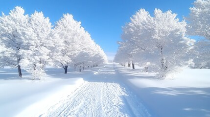 Obraz premium Snowy Trees Path in Winter Wonderland