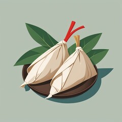 Zongzi, a traditional Chinese rice dumpling made of glutinous rice stuffed with different fillings and wrapped in bamboo leaves.