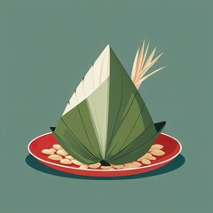 Zongzi, a traditional Chinese rice dumpling made of glutinous rice stuffed with different fillings and wrapped in bamboo leaves.