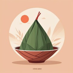 Zongzi, a traditional Chinese rice dumpling made of glutinous rice stuffed with different fillings and wrapped in bamboo leaves.