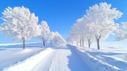 Snowy Trees Path in Winter Wonderland