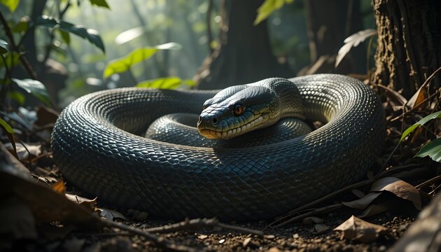 Coiled Python on Jungle Floor