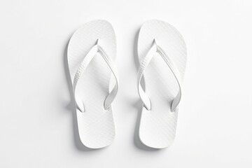 Pair of white flip-flops isolated on pure white backdrop, beach, background