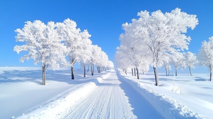 Fototapeta premium Snowy Trees Path in Winter Wonderland