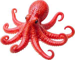 Red octopus toy with textured skin and curled tentacles
