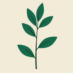Simple Vector Illustration of a Green Branch with Several Leaves on a Light Background