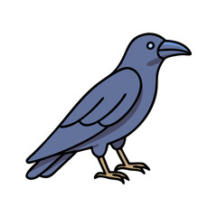 Illustration of a dark raven crow bird perched standing drawing vector graphic animal wildlife avian art