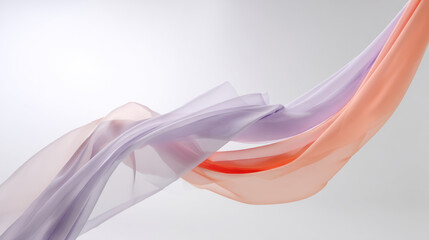 Fototapeta premium Soft, flowing fabric in a gradient of peach, coral, and lavender, draping elegantly