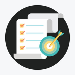 Aim target icon collection. goal, containing strategy, analysis, planning, aim target, schedule, tasks symbol vector illustration.