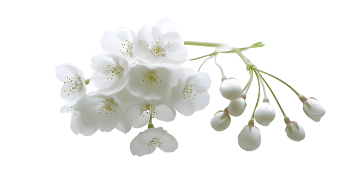 White Cherry Blossom Branch Illustration Isolated Transparent Background - Powered by Adobe