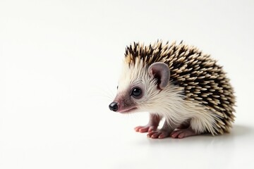 Fototapeta premium Tiny hedgehog on pure white background, curled in ball , rodent, small