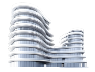 White Curvy Modern Building Illustration, 3D Model, Transparent Background