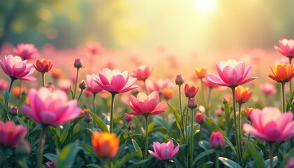 Fototapeta premium Soft, overlapping blooms create endless floral field , repeating, print