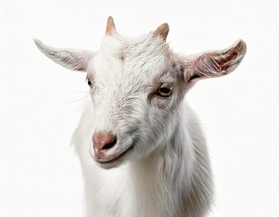 Fototapeta premium White little goat isolated. Goat on white background.