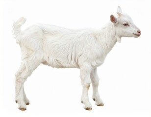 Fototapeta premium White little goat isolated. Goat on white background.