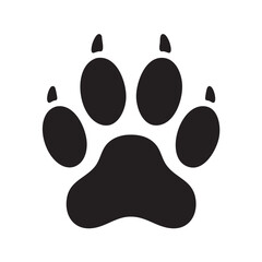 Simple Black Silhouette Illustration of a Paw Print with Claws on a White Background
