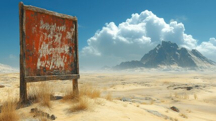 Rusty sign in arid desert landscape