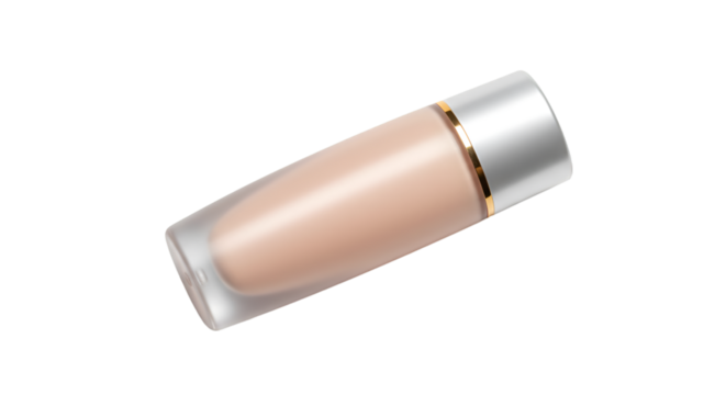 Beige liquid foundation in a clear bottle with metallic top