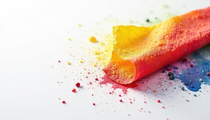 Close-up view of a colorful flap against a stark white backdrop , vibrant, texture