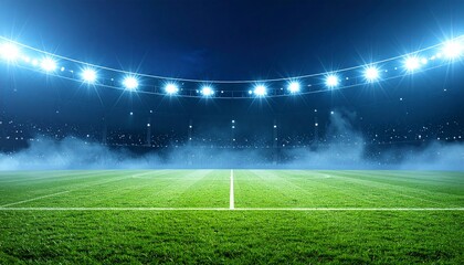 stadium, soccer, sports, field, lights, spotlight, fog, textured, game, night, grass, football, match, arena, competition, turf, crowd, illumination, glow, mist, play, atmosphere, energy, excitement, 