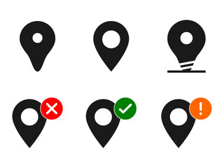 map pin icon set, pins map, location pin icon set, flat vector editable icons, custom icon, icon location pin, set of location pin, set of map pins, location found, location not found, location error