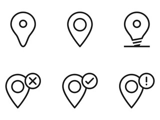  map pin icon set, pins map, location pin icon set, line vector editable icons, custom icon, icon location pin, set of location pin, set of map pins, location found, location not found, location error