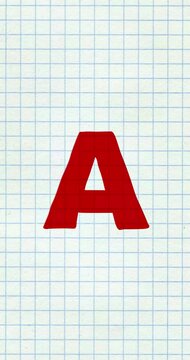 A letter big forming cartoon color vertical animation. Compatibile part of alphabet serie on exercise book grid background. Hand drawn greenbox bold educational style for children. Presentation, learn