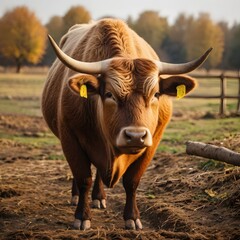 Potrait of huge Ox standing in its farm AI Generated Image