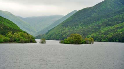 Spring scenery of Unmun Dam in Korea