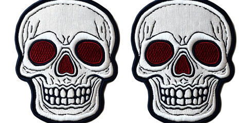 White Skull Patch Design Illustration With Red Eyes Isolated Transparent Background