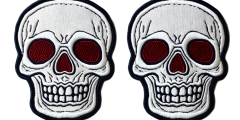 White Skull Patch Design Illustration With Red Eyes Isolated Transparent Background