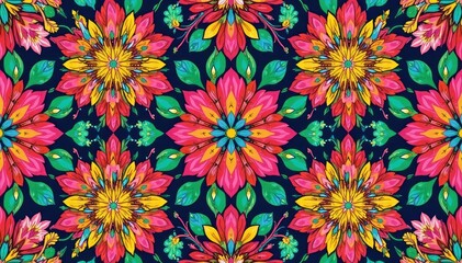Geometric stylized floral motif, dense & colorful repeating design, surface, print, geometric