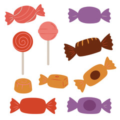 Candy icon set. Line and glyph candy sweet. Lollipop symbol