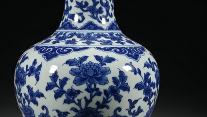 Chinese Blue and White Porcelain Vase Closeup
