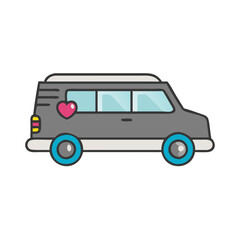Van vector illustration for transport and travel designs with heart and windows graphic art