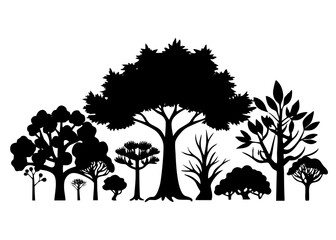 "Silhouettes of Various Trees &ndash; Diverse Forest Illustration"