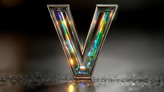 Glowing Iridescent V Reflecting Light
