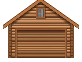 Wooden Log Cabin Garage Illustration