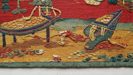 Naklejka premium Colorful Embroidered Textile Artwork