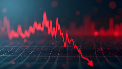 Seismograph Needle Drawing Violently Fluctuating Downward Red Line in Crisis