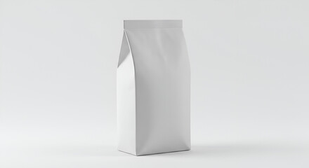 Blank white paper bag, likely for food or beverage, stands on a plain white surface