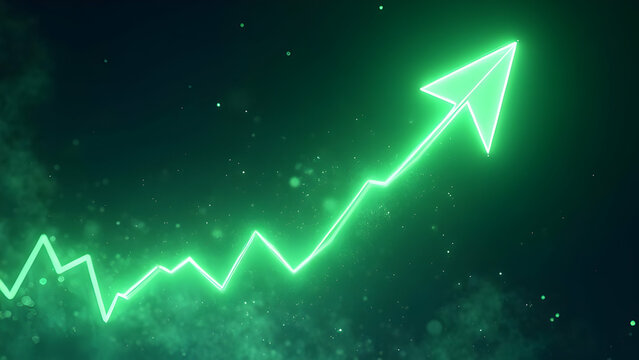 Glowing Neon Green Line Graph Arrow Shooting Up Symbolizing Breakthrough Growth