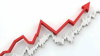 Arrows Moving Along Economic Graph Lines with Stock Diagrams on White Background