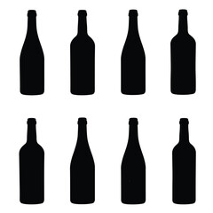 Set of silhouettes of wine bottles. Vector illustration in flat style