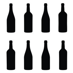 Set of silhouettes of wine bottles. Vector illustration in flat style