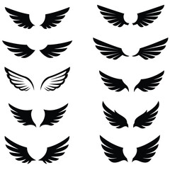 Wings icons collection.Set of Wings badges icon.Wings symbol. Vector Illustration