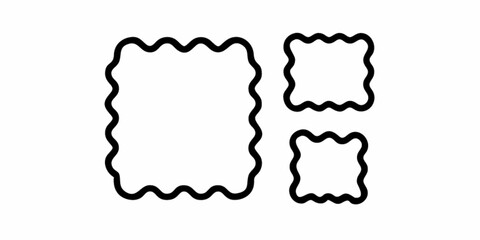 Set of wavy edges square frames. Square shapes with wiggly borders. Picture or photo frames, empty text boxes, label, tags on white background 