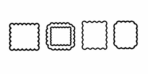 Set of wavy edges rectangle square frames. Rectangular  square shapes with wiggly borders. Picture or photo frames, empty text boxes, label, tags on white background 